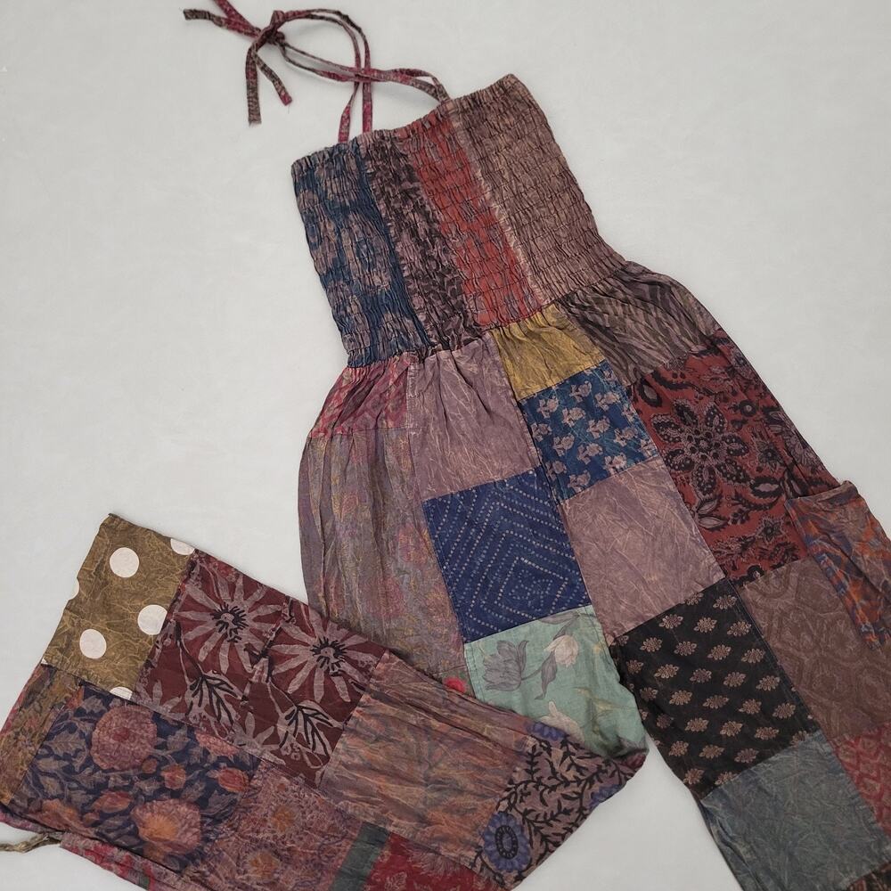 Boho Patchwork Halter Jumpsuit in Multicolor - Picture 1 of 11